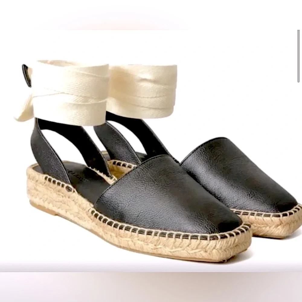 NEW Everlane Black Leather D'Orsay Espadrille Flat
